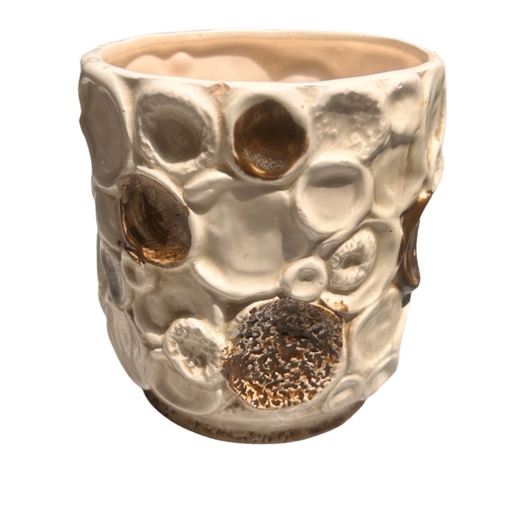 Vintage Napcoware C-7877 Ceramic Planter Gold Bronze Textured Crater Vase 4in - Picture 3 of 7
